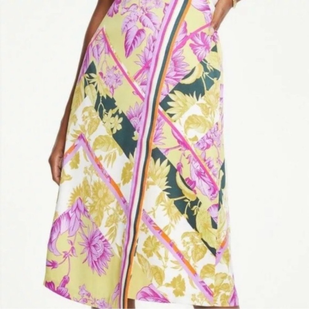 Ann Taylor Yellow Print Faux Wrap Skirt